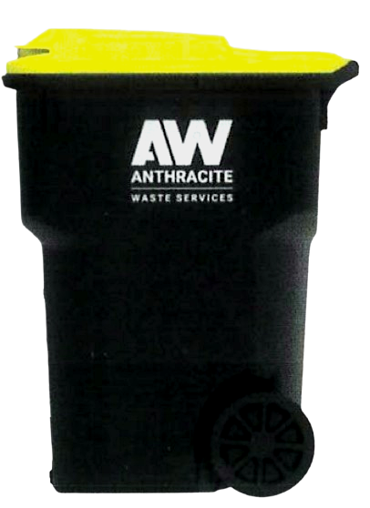 96-gallon Anthracite Waste Services garbage cart with yellow lid